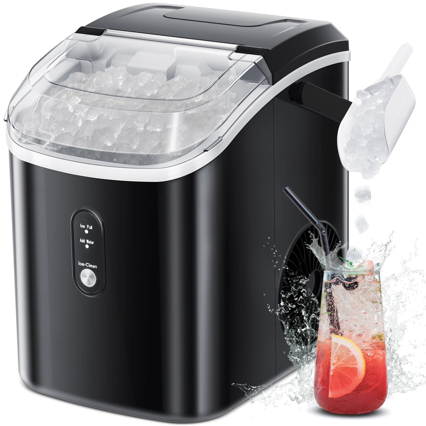 Auseo Nugget Ice Maker Countertop, 35lbs/24H, Self-Cleaning Function, Portable Ice Machine for Home/Office/Party- (Black)