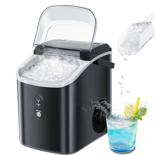 Auseo Nugget Ice Maker Countertop, 33lbs/24H, Self-Cleaning Function, Portable Ice Machine for Home/Office/Party- (Black)