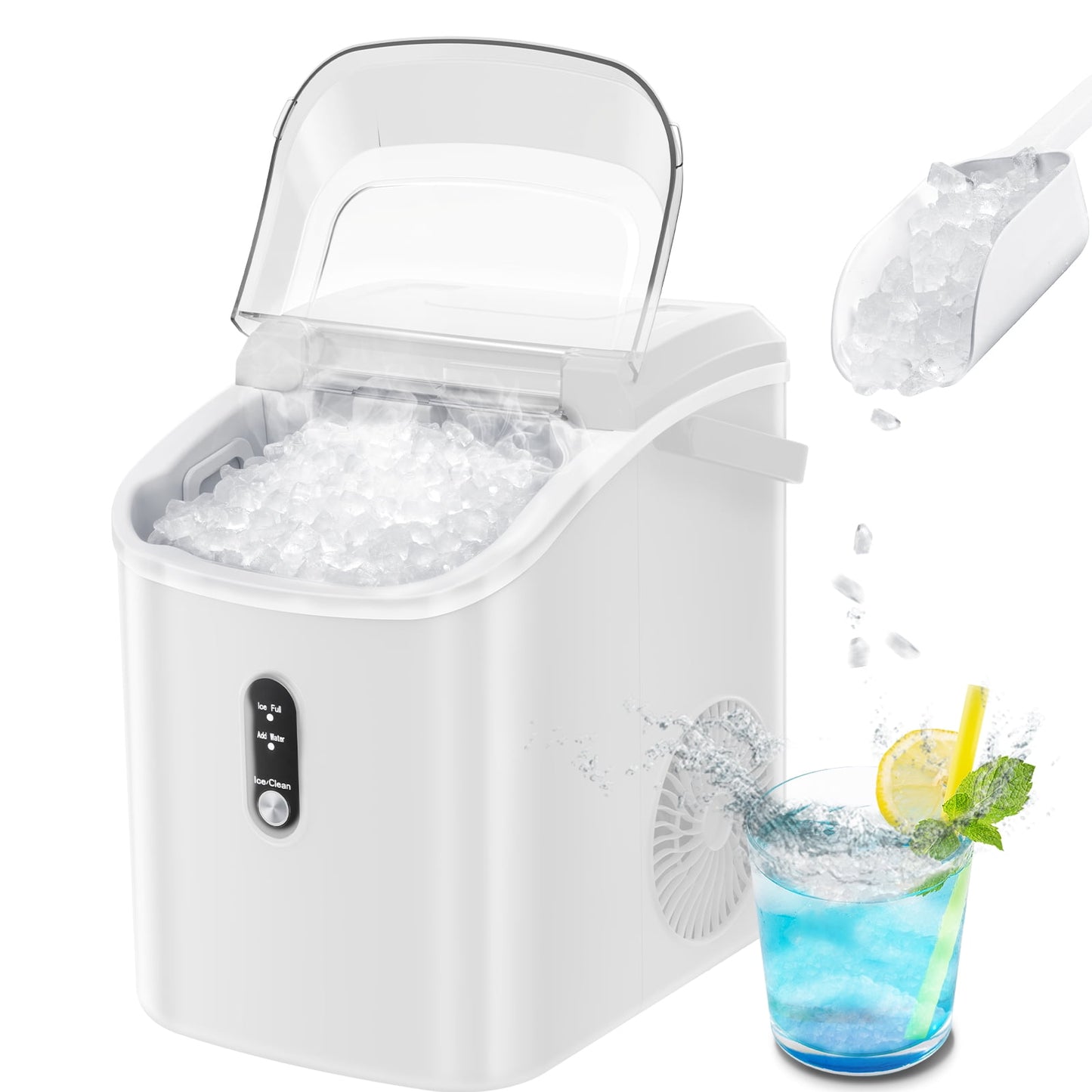 Auseo Nugget Ice Maker Countertop, 33lbs/24H, Self-Cleaning Function, Portable Ice Machine for