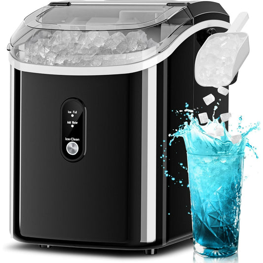 Auseo Nugget Ice Maker Countertop, Ready in 6 Mins ,35Lbs Each day with Self-Cleaning,Portable Sonic Ice Machine for Home/Office/Bar, Black