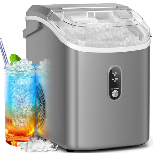 Auseo Nugget Ice Maker Countertop , 35lbs/24H, Self-Cleaning, Ice Basket & Ice Shovel & Handle, for Home/Office/Party, Gray