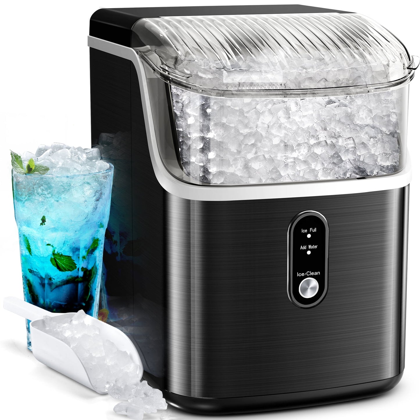 Auseo Nugget Ice Maker Countertop, Portable Ice Maker Machine with Self-Cleaning Function, 35lbs/24H, Easy Operation, Pellet Ice Maker for Home/Kitchen/Office/Party-Black