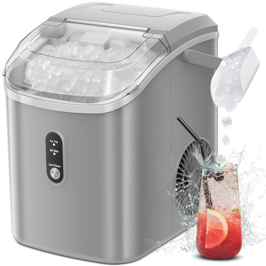 Auseo Nugget Ice Maker Countertop with Soft Chewable Pellet Ice, 34lbs/24H, Self-Cleaning, Sonic Ice Machine for Home/Office/Party-Gray