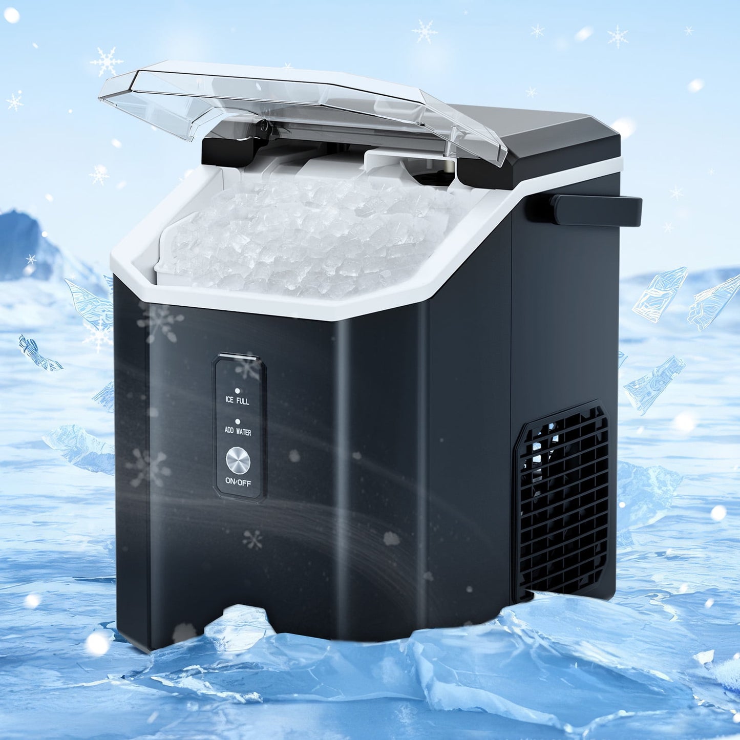 Auseo Nugget Ice Maker Countertop with Soft Chewable Pellet Ice, Portable Ice Machine with Handle, 35lbs/24H, for Kitchen/Office/Party(Black)