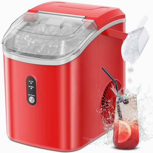 Auseo Nugget Ice Maker Countertop with Soft Chewable Pellet Ice, 35lbs/24H, Self-Cleaning, Sonic Ice Machine for Kitchen/Office/Party-RED