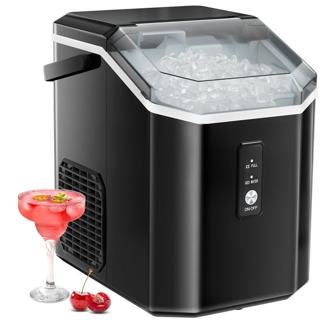 Auseo Nugget Ice Maker Countertop with Soft Chewable Pellet Ice, Portable Ice Machine with Handle, 34lbs/24H, for Kitchen/Office/Party (Black)