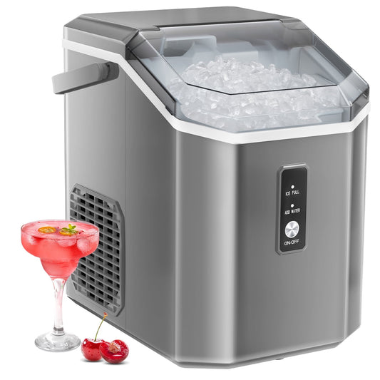 Auseo Nugget Ice Maker Countertop with Soft Chewable Pellet Ice, Portable Ice Machine with Handle, 35lbs/24H, for Kitchen/Office/Party (Gray)