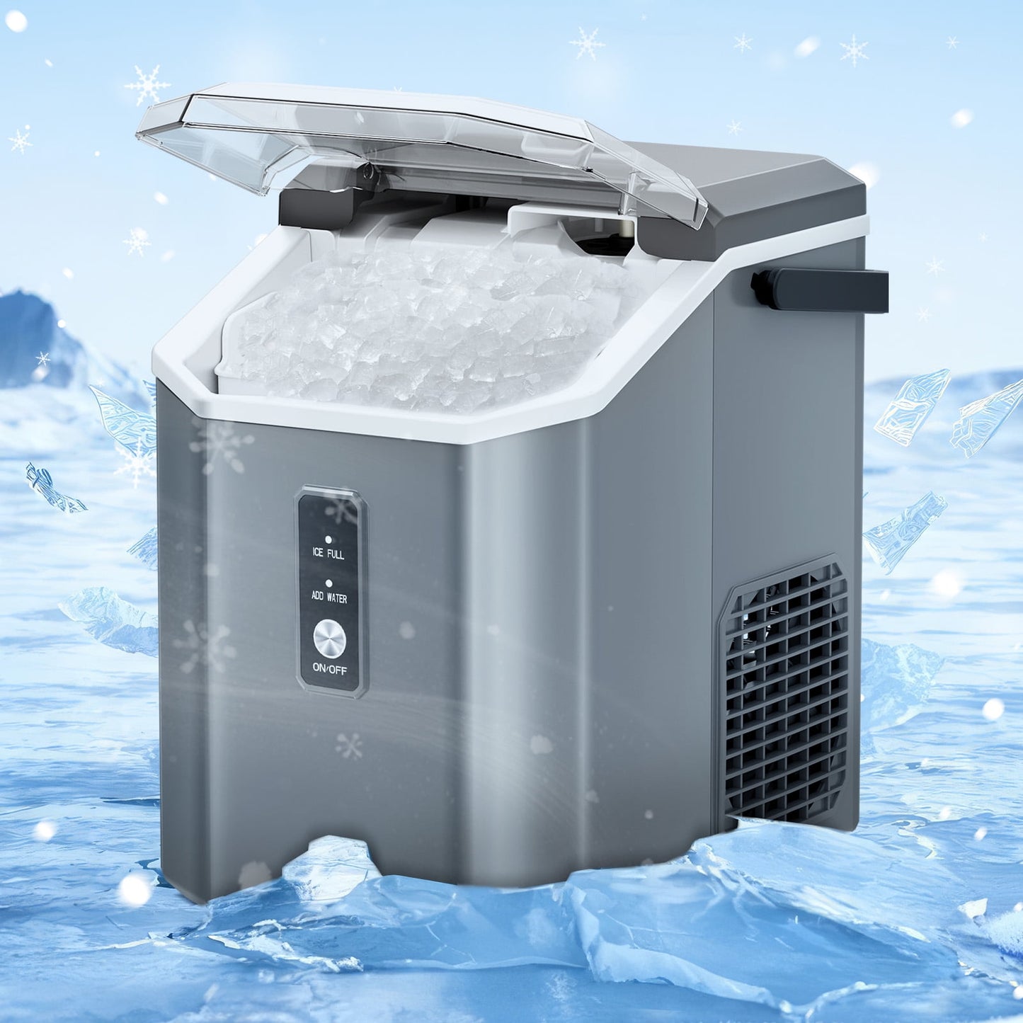 Auseo Nugget Ice Maker Countertop with Soft Chewable Pellet Ice, Portable Ice Machine with Handle, 35lbs/24H, for Kitchen/Office/Party (Gray)