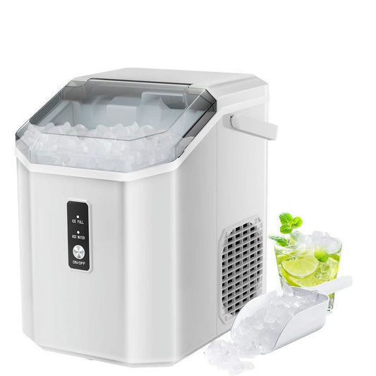 Auseo Nugget Ice Maker Countertop with Soft Chewable Pellet Ice, Portable Ice Machine with Handle, 34lbs/24H, for Kitchen/Office/Party (White)