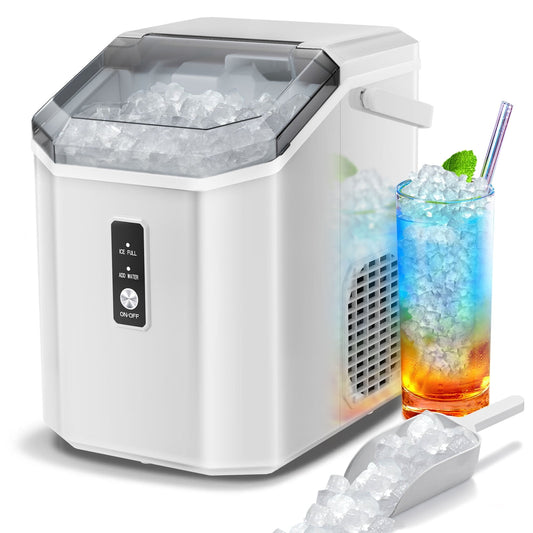 Auseo Nugget Ice Maker Countertop with Soft Chewable Pellet Ice, Portable Ice Machine with Handle, 35lbs/24H, Kitchen/Office/Party , White