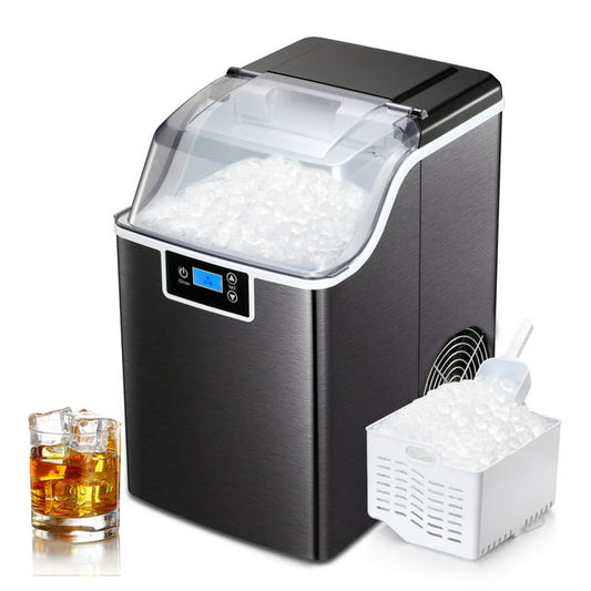 Auseo Nugget Ice Maker Countertop with Soft Chewable Pellet Ice, Self-Cleaning, LED Display, 44lbs/24H, Suitable for Home/Kitchen/Bar/Party Black