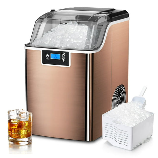 Auseo Nugget Ice Maker Countertop with Soft Chewable Pellet Ice, Self-Cleaning, LED Display, 44lbs/24H, Suitable for Home/Kitchen/Bar/Party-Bronze