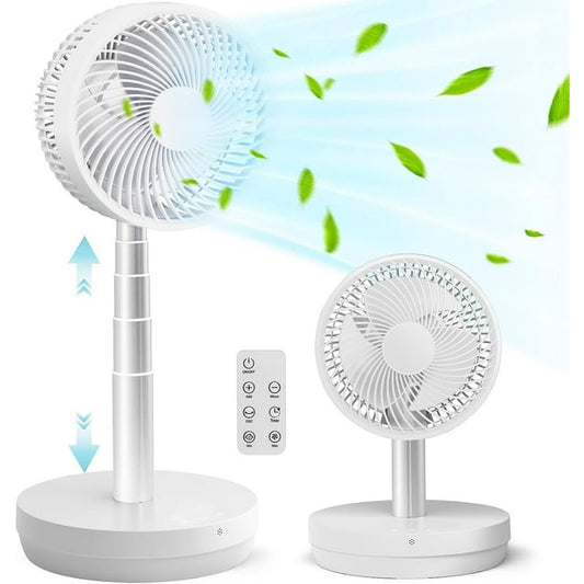 Auseo Pedestal portable Fan Oscillating, 2-in-1 Standing Fan with Remote Control, USB Rechargeable, 10 Speeds, 7.5H Timer, Quiet Stand Floor Fan for Dorm, Bedroom, Outdoor use（White）