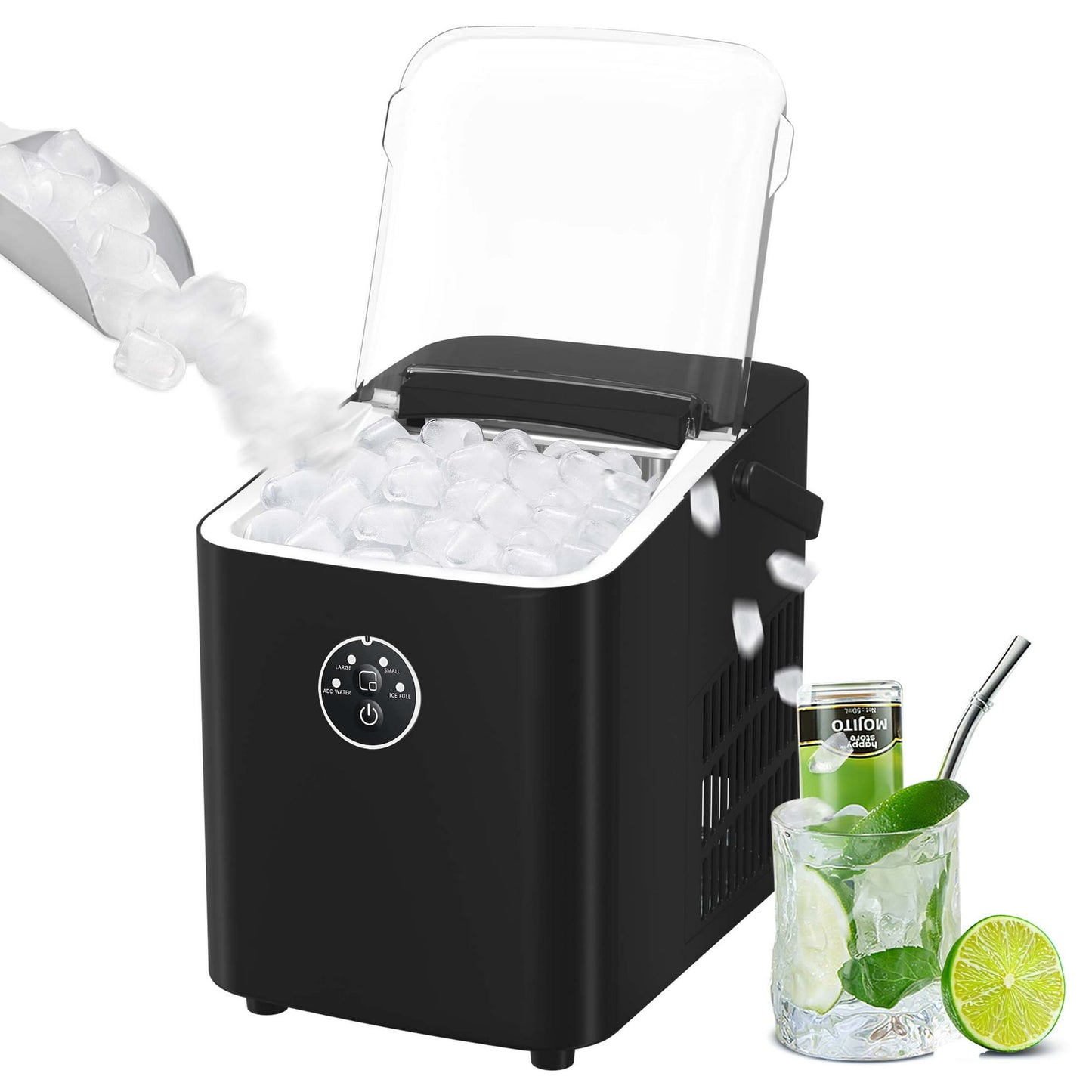 Auseo Portable Compact Ice Maker, Self-cleaning, Bullet Ice Cubes, 8Pcs/7Min 26Lbs/24H for Home/Office/Bar/Party