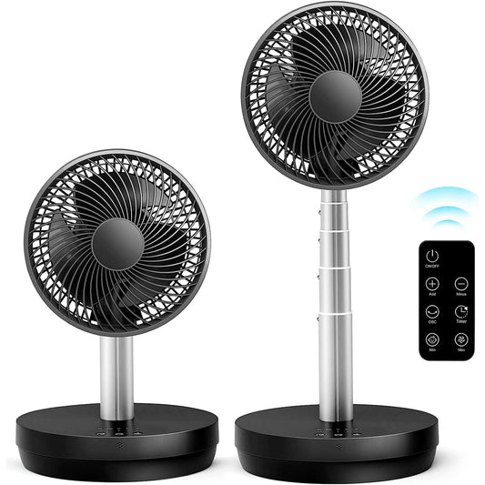 Auseo Portable Foldable Pedestal Fan- Rechargeable Battery Folding Standing Table Fan with 10 Speeds with Remote Control