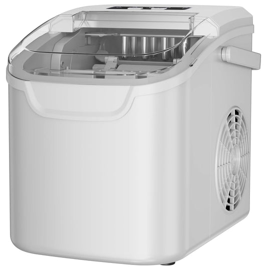 Auseo Portable Ice Maker Countertop, 2 Sizes of Bullet Ice Cubes, Self-Cleaning Ice Machine with Handle for Kitchen/Office/Bar/Party, White