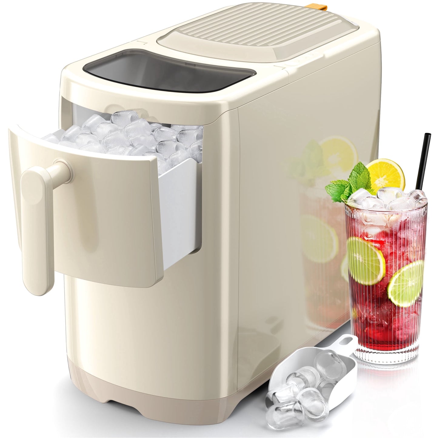 Auseo Countertop Ice Maker Machine, Bullet-Shaped Ice in 6 Min, Auto-Cleaning, White