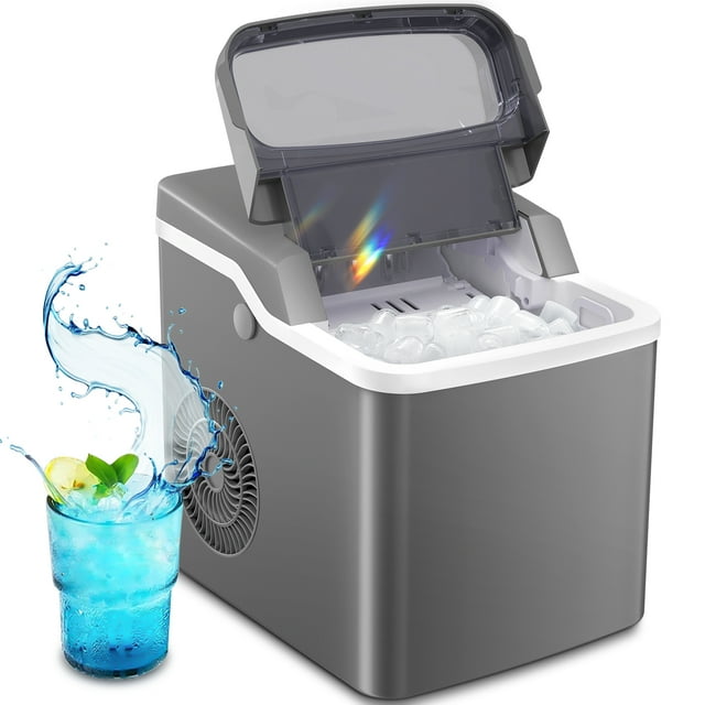 Auseo Portable Ice Maker Countertop, One-Click Operation Ice Makers with Ice Scoop and Basket, for Kitchen/Office/Bar/Party-Grey