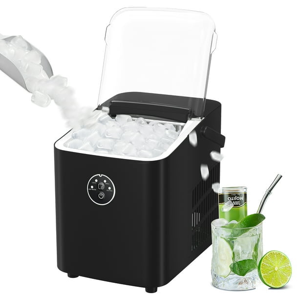 Auseo Portable Ice Maker Machine, Ice Maker Countertop with Handle, 26lbs/24H, Bullet Ice Cubes, 2 Sizes S/L, 8 PCS Ready in 9 Mins, Self-Cleaning, Ice Scoop,Basket for Home/Kitchen/Office/Party,Black