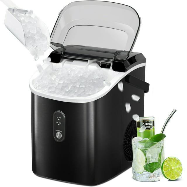 Auseo Portable Nugget Ice Maker Countertop, Self-Cleaning Function, 33lbs/24H, for Home/Office/Party Stainless Steel--Black