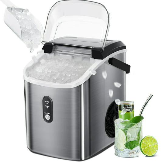 Auseo Portable Nugget Ice Maker Countertop, Self-Cleaning Function, 33lbs/24H, for Home/Office/Party Stainless Steel--Silver