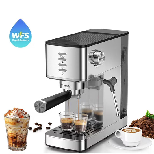 Auseo 20 Bar Espresso Machines, Espresso Coffee Maker with Milk Frother Steam Wand, 1.4L Removable Water Tank, Nespresso Capsules Compatible & Ground Coffee, Silver