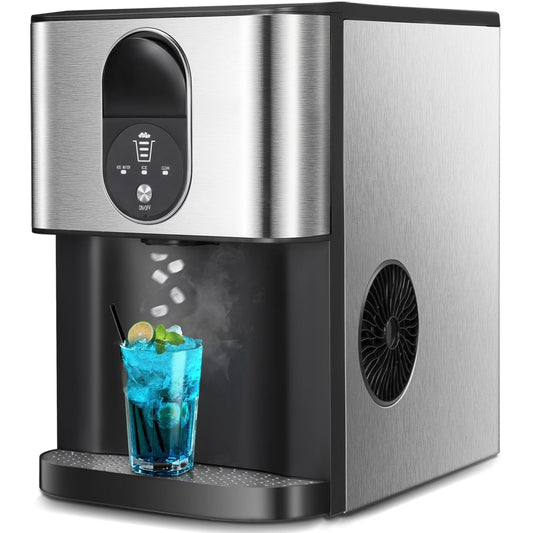 Auseo Soft Chewable Nugget Ice Maker Countertop, 44lbs /24H, Self-Cleaning, One-Button Operation, Home/Kitchen/Office/Party, Silver