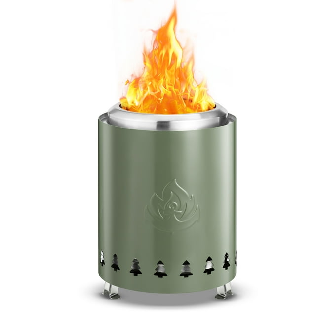 Auseo Tabletop Fire Pit Smokeless Outdoor Mini Fire Compact & Portable Dual Fuel with Portable Bag, 304 Stainless Steel, Green