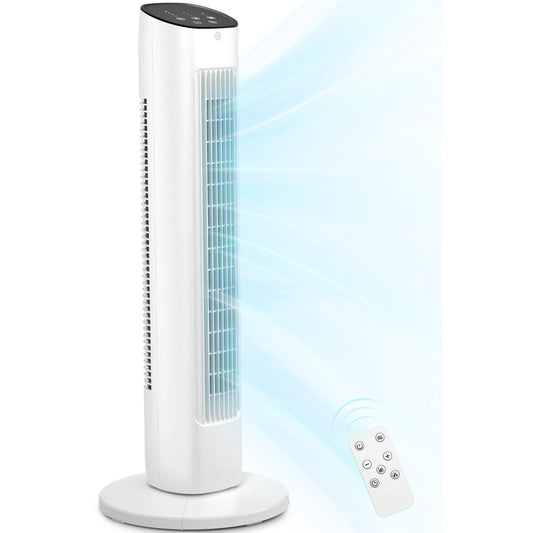 Auseo Tower Fan for Bedroom, 30" Portable,85° Oscillating Fans with 3 Speeds, 15H Timer, Normal/Natural/Sleep 3 Modes,White