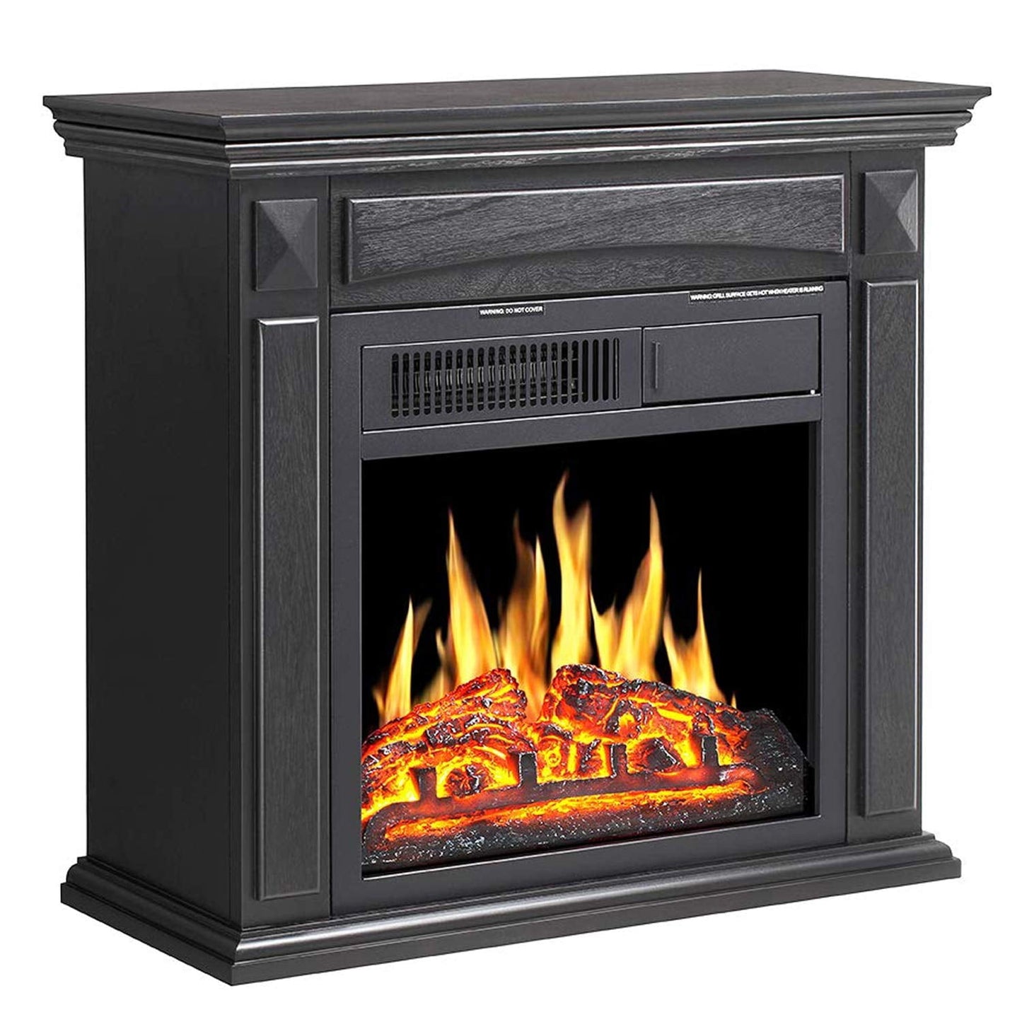 Auseo Wooden Electric Fireplace Mantel Surround Firebox, Freestanding Fireplace&750W/1500W(Black)