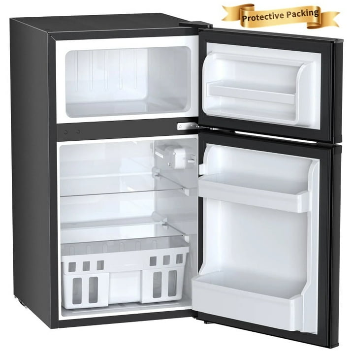 Auseo Two Door Mini Fridge 3.2 Cu.ft 115 Volt 60 Hz Low Noise Adjustable Temperature Suitable for Kitchen Living Room Office and Dormitory Black