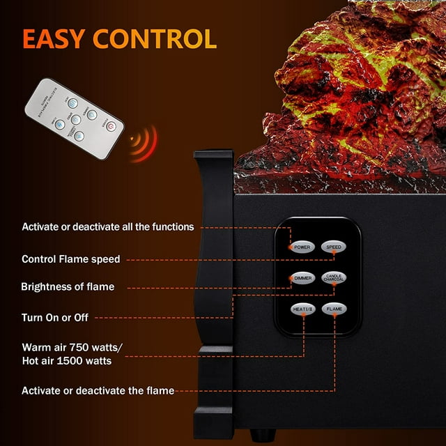 Auseo Electric Fireplace Log Set Heater 21IN, Remote Control, Flame Brightness Adjustable, Realistic Ember Bed