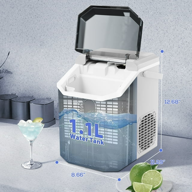 Auseo Nugget Ice Maker Countertop with Soft Chewable Pellet Ice, Portable Ice Machine with Handle, 34lbs/24H, for Kitchen/Office/Party (White)