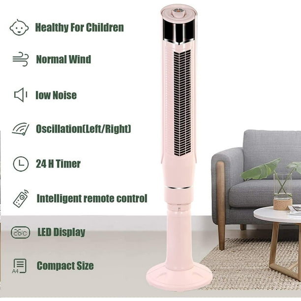 Auseo Tower Fan 360°Oscillating Fan Quiet Cooling 24H Timer Remote Control Powerful Standing 8 Wind Speed 3 Wind Modes Bladeless Floor Fans Portable LED Display, Bedroom Office 59-Inch pink