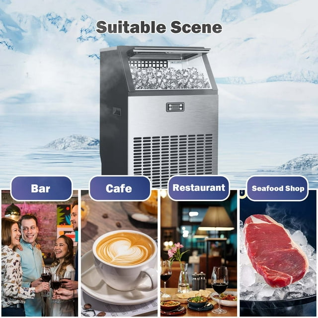 Auseo Commercial Ice Maker Machine, Under Counter/Freestanding Ice Maker, 200LBS/Day, 48 Cubes/12-18 Mins, Self-Cleaning, LCD Display, Timing, LCD Display for Restaurant/Bar/Cafe/Party