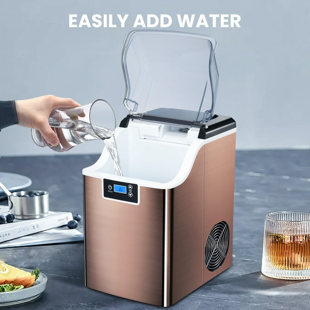 Auseo Nugget Ice Maker Countertop with Soft Chewable Pellet Ice, Self-Cleaning, LED Display, 44lbs/24H, Suitable for Home/Kitchen/Bar/Party-Bronze