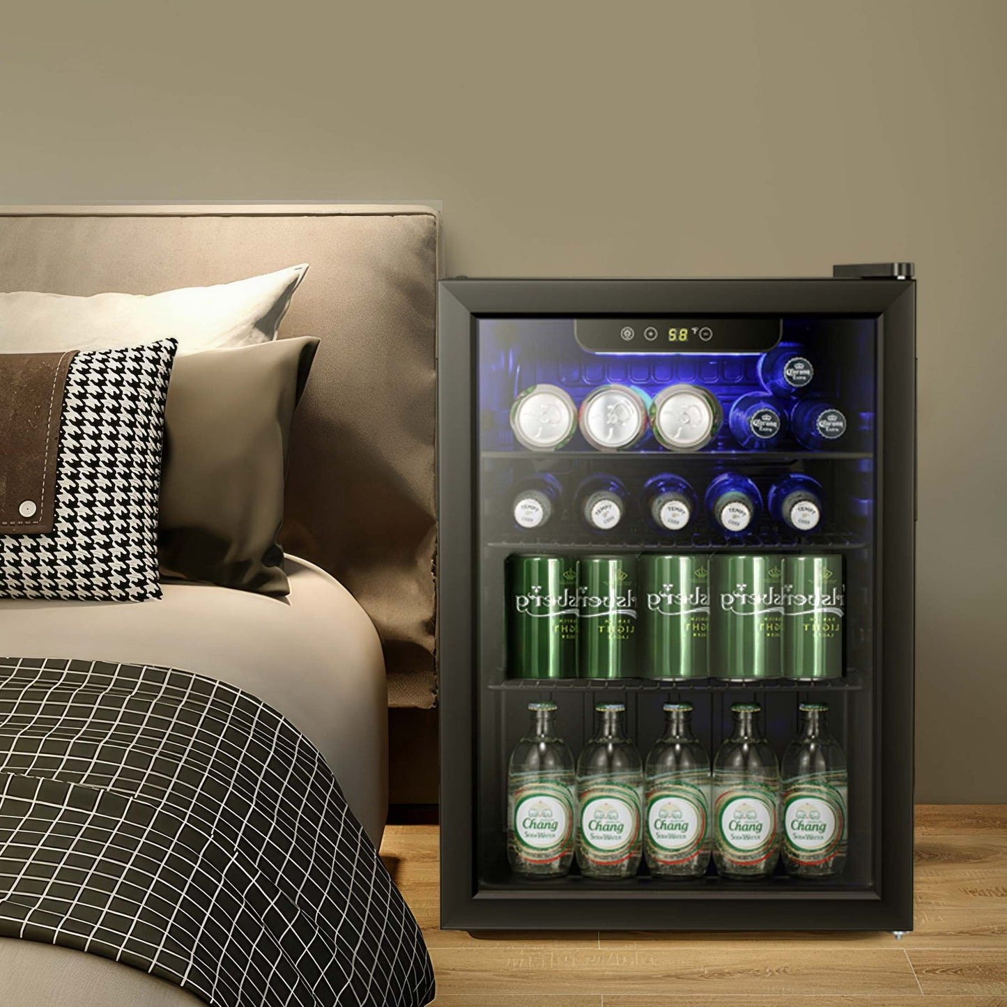 Auseo 85 Can Wine and Beverage Refrigerator Cooler, Mini Compact Fridge with Glass Door,for Home/Office/Dorm, Black