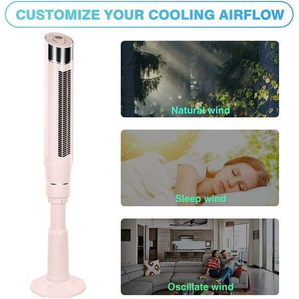 Auseo Tower Fan 360°Oscillating Fan Quiet Cooling 24H Timer Remote Control Powerful Standing 8 Wind Speed 3 Wind Modes Bladeless Floor Fans Portable LED Display, Bedroom Office 59-Inch pink