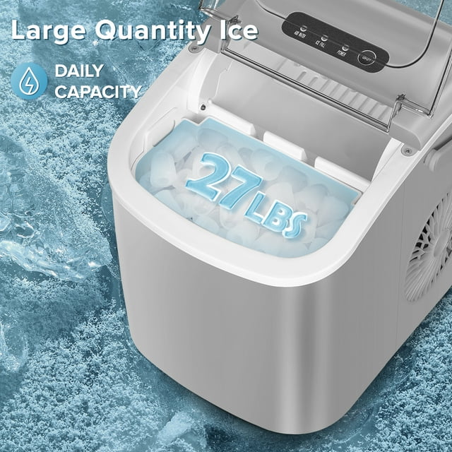 Auseo Ice Makers Countertop, Protable Ice Maker Machine with Handel, Self-Cleaning Ice Maker, 26Lbs/24H, 9 Ice Cubes Ready in 8 Mins, for Home/Office/Kitchen(Grey)