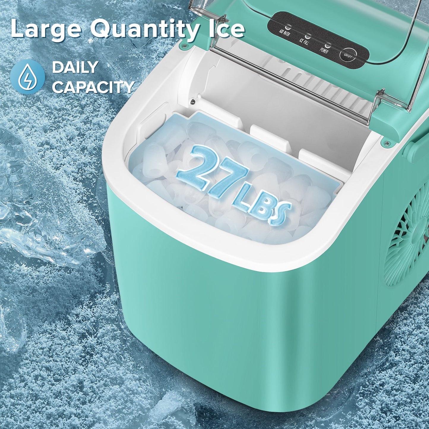 Auseo 26 lbs/24H Countertop Ice Maker Machine, 9 Bullet-Shaped Ice in 6 Min, Auto-Cleaning, Green