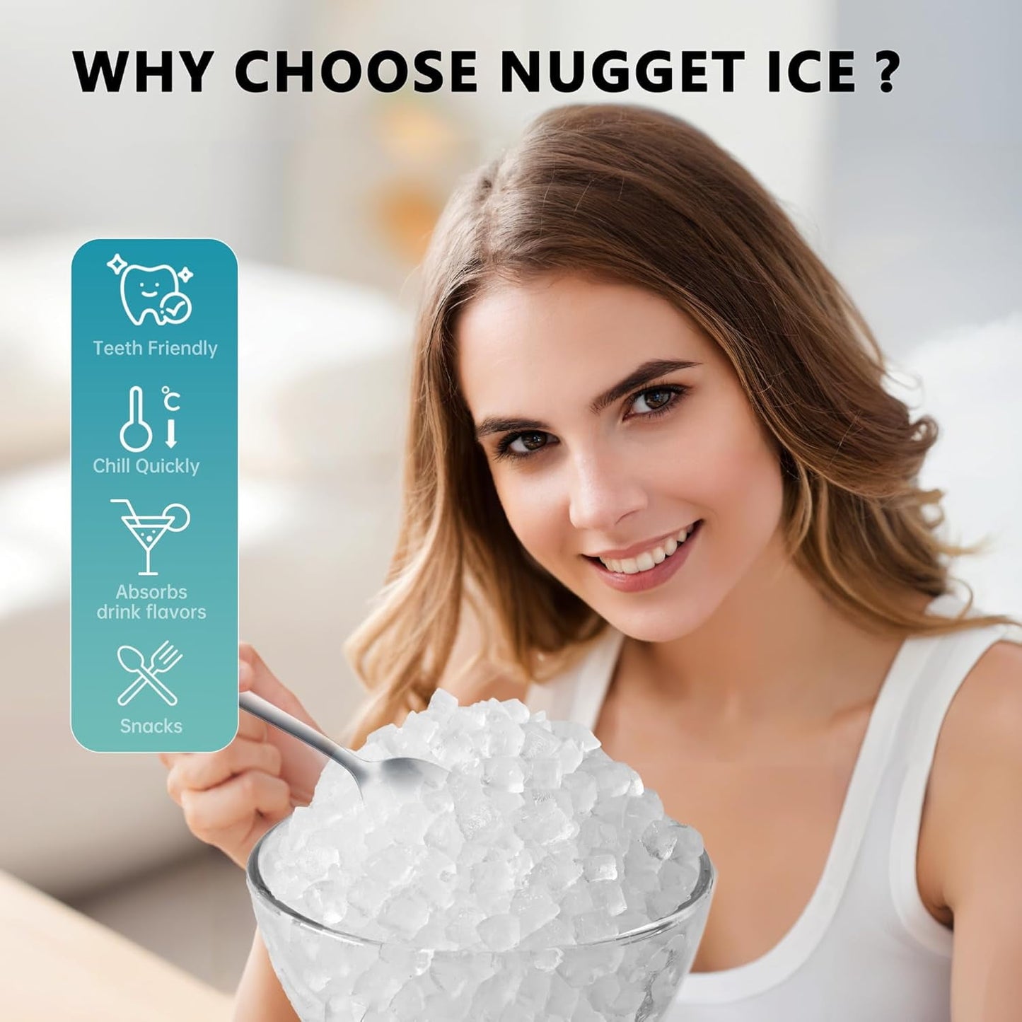 Auseo Nugget Ice Maker Countertop, Ready in 6 Mins ,35Lbs Each day with Self-Cleaning,Portable Sonic Ice Machine for Home/Office/Bar, Black