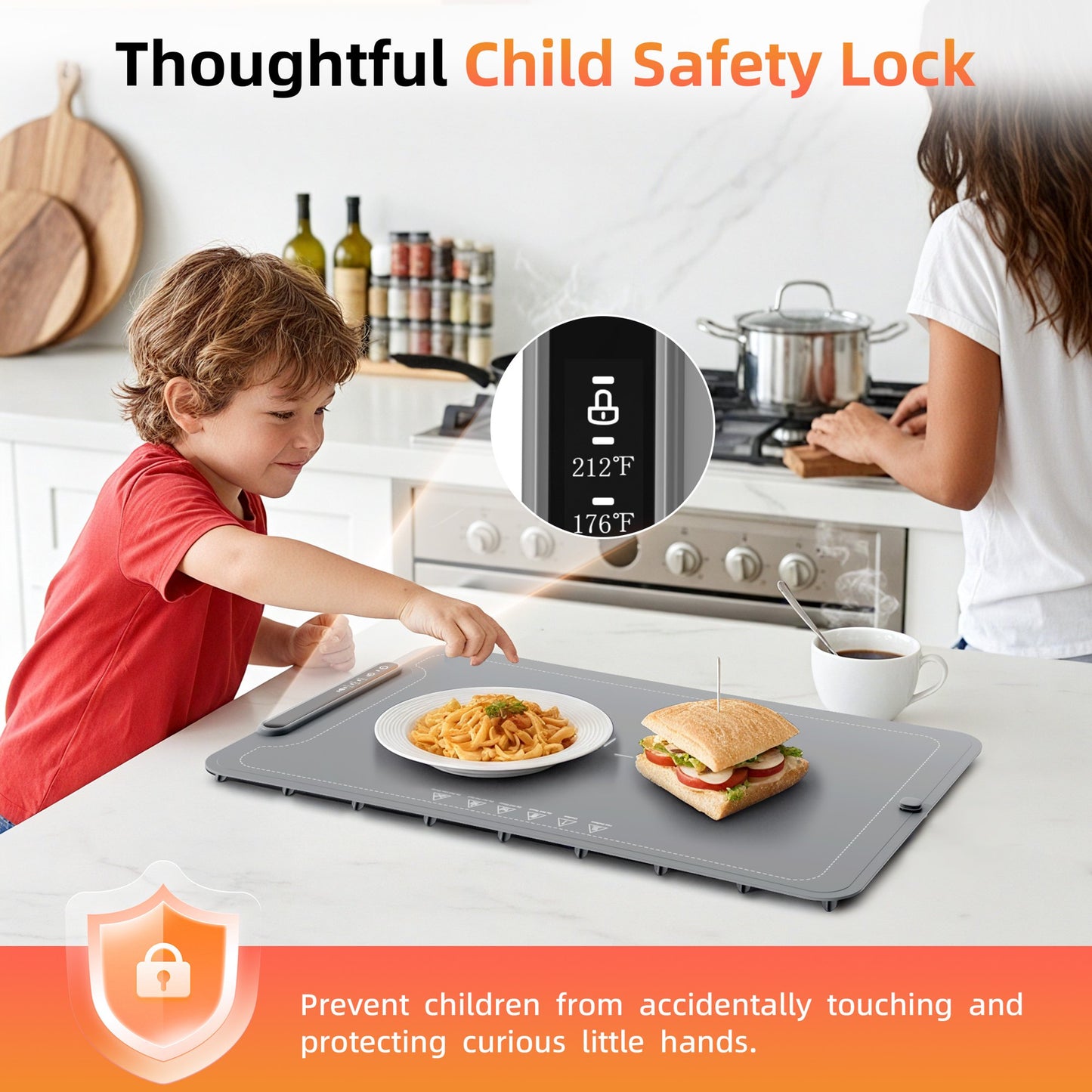 Auseo Food Warming Mat, Portable Silicone Electric Warming Tray, Warming Mat for Food for Buffets Party and Home Daily Use, 3 Level Temperature, 4 Hours Auto-Off, Easy to Clean, Grey