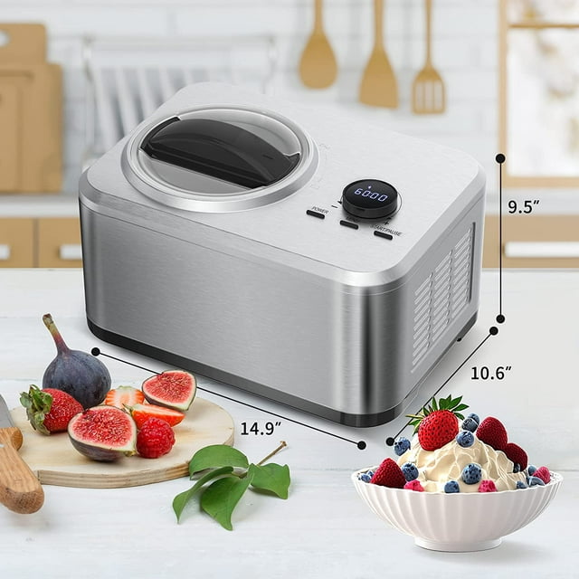 Auseo 1.5qt Compressor Ice Cream Maker - Electric Automatic, Keep Cool Function - No Pre-Freezing Required - Ice Cream, Gelato, Sorbet, Frozen Yogurt - No Salt Needed