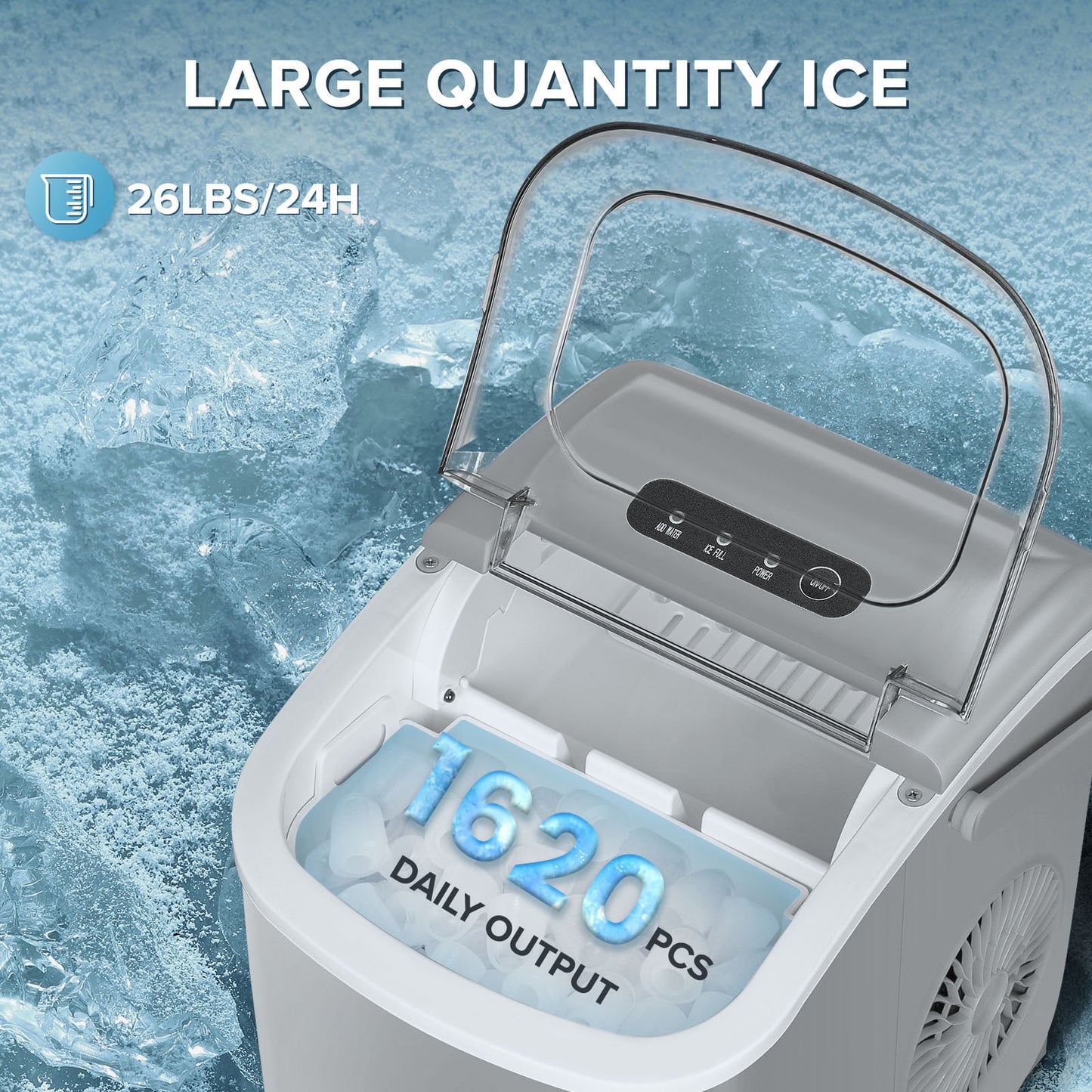 Auseo Countertop Ice Maker 26lbs/24H, 9 Bullet Ice Make in 6 Mins, Portable Ice Machine with Self-Cleaning, Gray