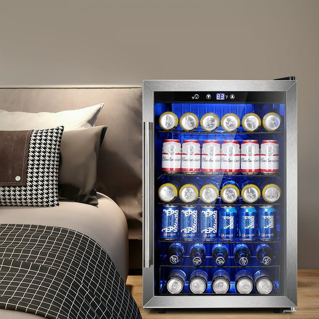 Auseo 4.4 Cu.ft Beverage Refrigerator Cooler, 37 Bottles Mini Fridge with Glass Door for Soda, Beer and Wine, Adjustable Removable Shelves, Digital Temperature,Low Noise for Bar/Office/Home/Restaurant