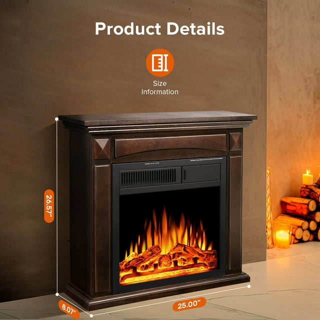 Auseo Electric Fireplace Mantel, Wood Surround Firebox, Freestanding Corner Fireplace, Adjustable Led Flame, Remote Control, Brown