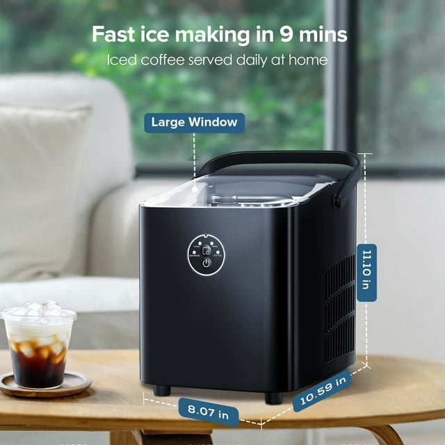 Auseo Portable Compact Ice Maker, Self-cleaning, Bullet Ice Cubes, 8Pcs/7Min 26Lbs/24H for Home/Office/Bar/Party