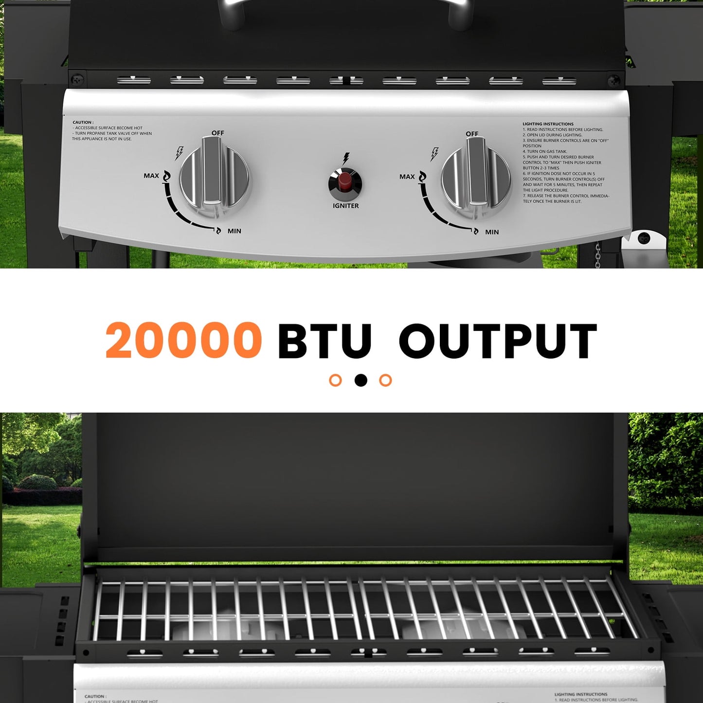 Auseo 2 Burner BBQ Propane Gas Grill Ideal for outdoor barbecues and patio dinners, 20000BTU