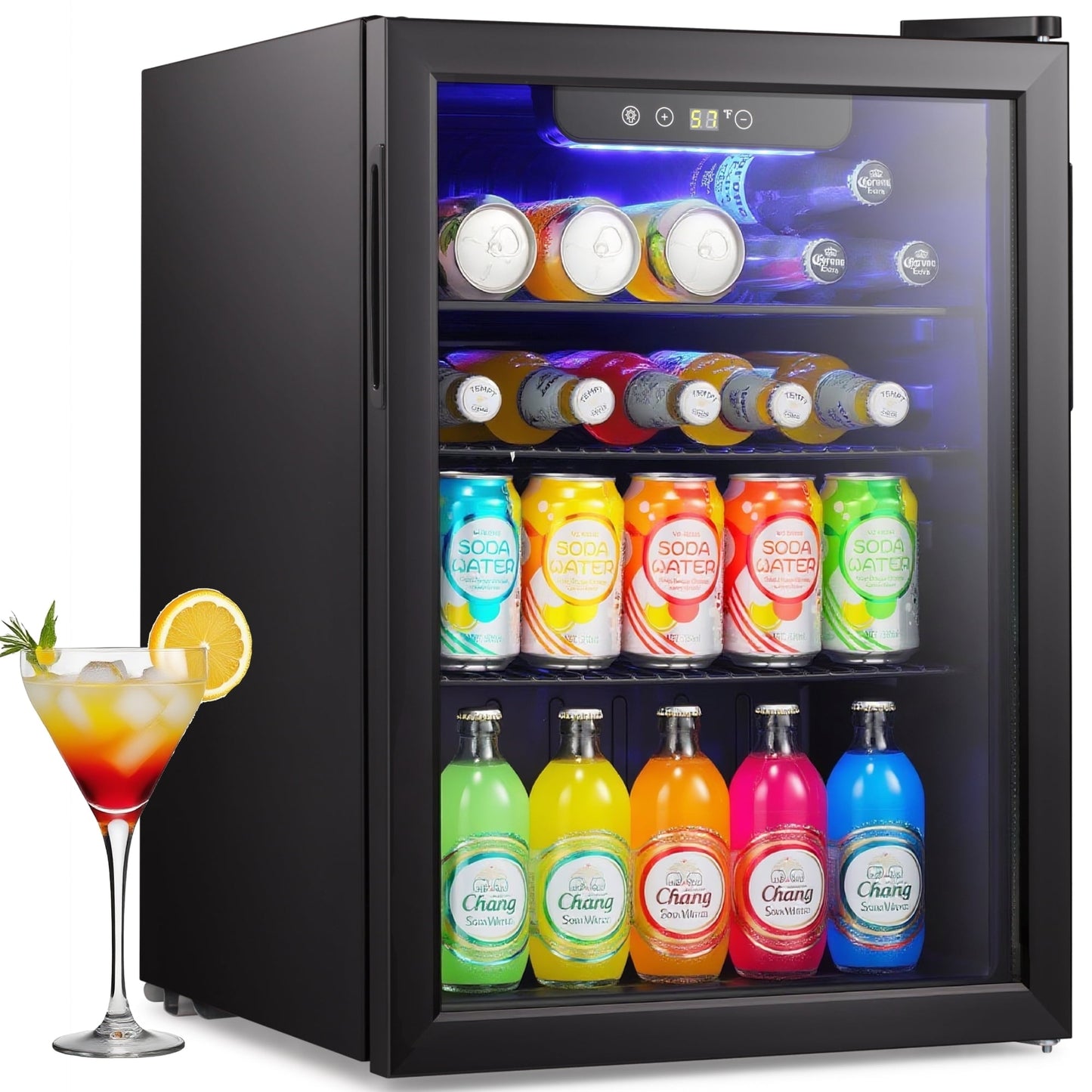100-Can Beverage Refrigerator with Double Glass Door, Energy Efficient Wine Cooler Mini Fridge, Air Cooled Frost Free for Home/Office/Bar