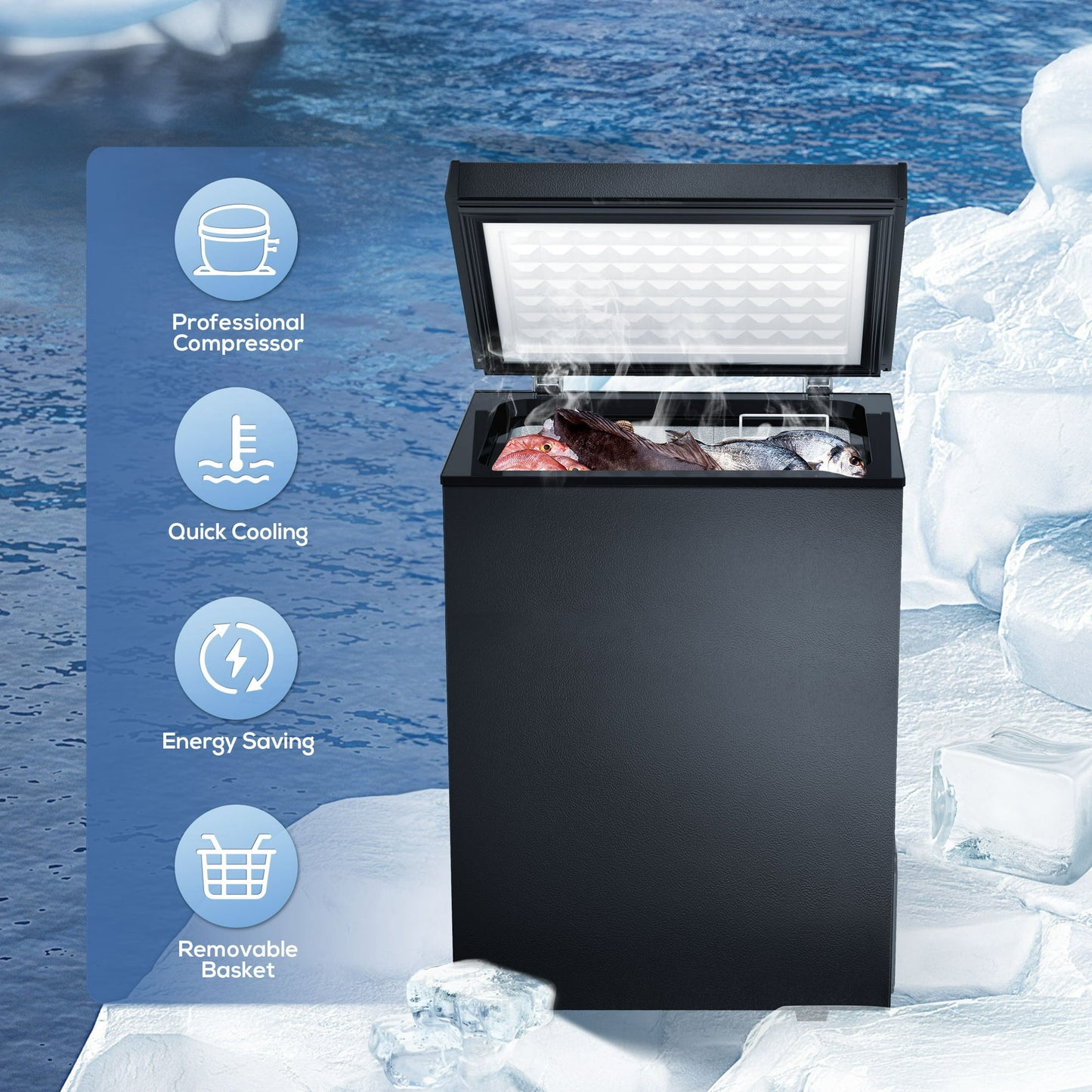 Auseo 2.8 Cubic Feet Chest Freezer Free Standing Top open Door Compact Freezer with Adjustable Temperature, Suitable for Home/Kitchen/Office-Black